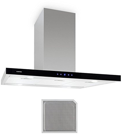 Klarstein Madonna - Hotte îlot aspirante, Filtres inclus, Armature à écran tactile lumineux, Cheminée d'aération et partie inférieure en acier inoxydable brossé