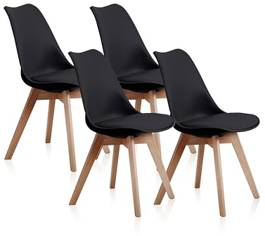 Adec Group Bistro, Pack 4 Sillas de Comedor, Sillas de Salon o Cocina, Acabado en Simil Piel Negro y Madera, Medidas: 48 cm (Ancho) x 54 cm (Fondo) x 84 cm (Alto)