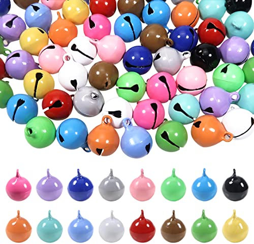 TOAOB 64 Stück Glöckchen Metallglöckchen zum Basteln 14mm Bunte Kleine Schellen für Handwerk Haustier Hundehalsband Festival Dekoration Armband Hochzeit Weihnachten Anhänger
