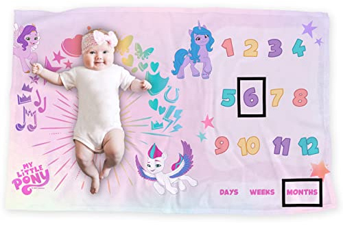 LOGOVISION My Little Pony Baby Milestone Blanket, 36x58 Pony Friends, Unisex for Baby Boy and Girl