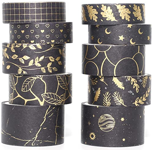 YUBX 10 rullar Washi Tape Set, kreativ guldfolie, dekorativa tejp, tejpset för hantverk, barn, klippbok, kula, dagbok, gör-det-själv, presentinslagning