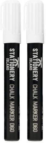 STATIONERY ISLAND Flytande kritpennor, vita markörer för svarta tavlor, torr radering, kritmarkörpennor, kan torkas av för svarta tavlan, fönster, glas, skyltar och speglar – 6 mm mejselspetsar (vit