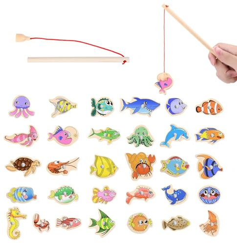 RTRTGS Juego de Pesca para Niños, 33pcs Juguete de Pescar Magnético, Juego de Juguetes de Pesca Magnéticos, 31 Peces, 2 Cañas de Pescar, Early Education Educación Juguetes para Niños 2 3 4 Años