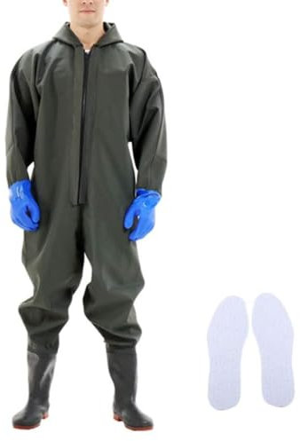 HWBZSZY Leichte Voll Body Watstiefel Anglerhose für Herren Damen, PVC Outdoor Watthosen mit Regenkappe Jacke, Weich und rutschfest PVC Gummistiefel Wasserschuhe,B,46 EU