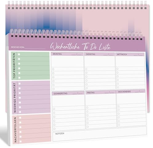 BIROYAL Wochenplaner Block A4 ohne festes Datum (52 Seiten), Weekly Planner, Schreibtischunterlage, Spiral-Wochenkalender Wochen Planer mit Wochenübersicht für Termine, Aufgaben& Notizen