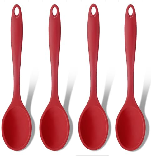 GEEKHOM Silikonskedar, 4 st värmebeständiga blandningssked non-stick köksredskapslev serveringssked för matlagning, bakning, omrörning, blandning, röd