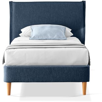 EVERGREENWEB Letto Singolo in doghe in legno con Testata e rivestimento in tessuto Blu | facile da montare |Adatto per materasso cm 90x200 | Letto di Design |Mod. Parigi
