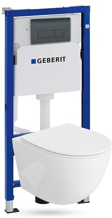 Lavita Duofix Basic WC Sinto avec élément mural et évier profond sans bord + abattant de WC + panneau de commande Delta 25 - Bouton noir - Kit complet encastré pour réservoir de chasse d'eau