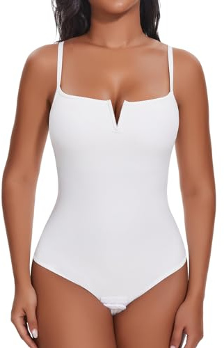SHAPERIN Body Sculptant Femme Gainant Ventre Plat Shapewear Bodysuit String Débardeur Col Carré Body Shaper, Blanc, M