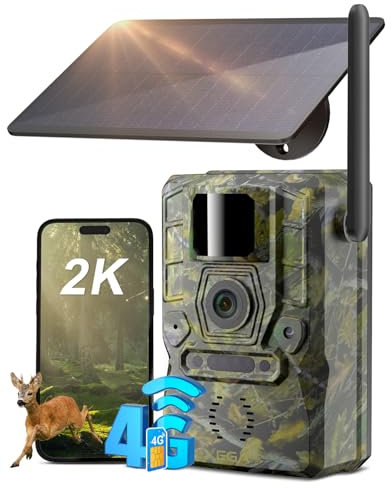 Xega 4G LTE Wildkamera mit App & Bewegungsmelder, 2K Solar Überwachungskamera Aussen mit SIM Karte 7800mAh Akku,No-Glow-Nachtsicht Kamera, Alarm-Push in Echtzeit,GPS, AI Erkennung IP66 (No WiFi)