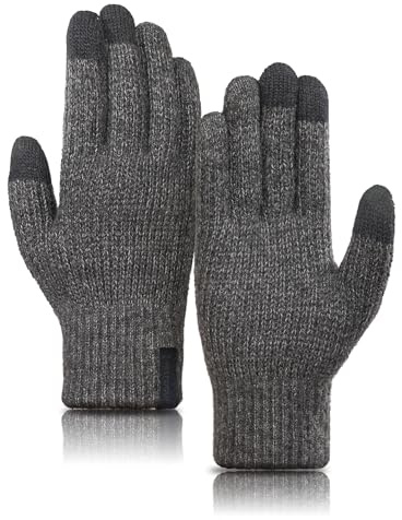 TRENDOUX Winter Gloves for Men Women Thick Merino Wool Touchscreen Fingers Stretch Warm for Hiking Grey L
