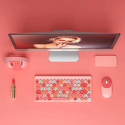 Wireless Keyboard and Mouse Combo,Retro Typewriter Wireless Keyboard with Round Keycaps,2.4GHz USB Cute Mouse for Desktop, Laptop and Computer (Blue)