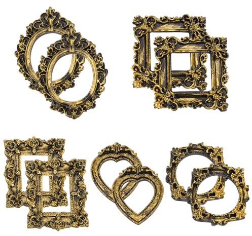 FREEBLOSS 10Pcs Vintage Resin Picture Frame Mini Resin Vintage Frame Gold Jewelry Display Frame Photo Holder Ornament Small Gold Picture Frames DIY Small Photo Frame for Phone Case