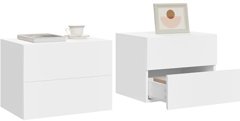 WOLTU Set di 2 Comodini Sospesi con Cassetto, Comodini Galleggianti, 40x30x30 cm, Mobili per Camera da Letto in Legno, Salvaspazio, Moderno, Bianco
