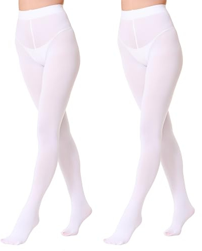 EVERSWE 2 Pairs Pack Women's Opaque Tights (S-M, White)