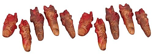 Alasum Doigts Coupés d'halloween 10 Pièces Doigts Sanglants Rouge Foncé Aspect Réaliste Faux Doigts pour Décorations d'halloween Effrayantes