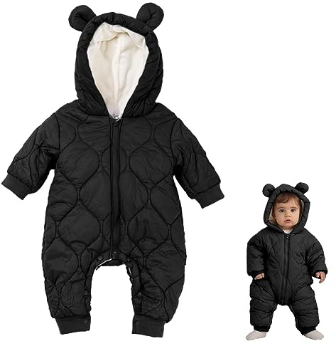 Baby Girls Boys Snowsuit Newborn Winter Hooded Romper Jumpsuit Coat Clothes Outwear Onepiece Hoodies Toddler Black 12-24 Months
