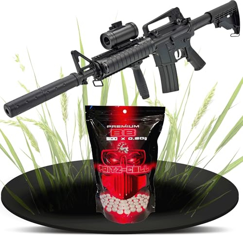 Fritz-Cell Set Airsoft Gewehr DS4 M83 Elektrische Softair Waffe <0,5 Joule 6 mm inkl. 500 Premium BB's 0,20g Munition