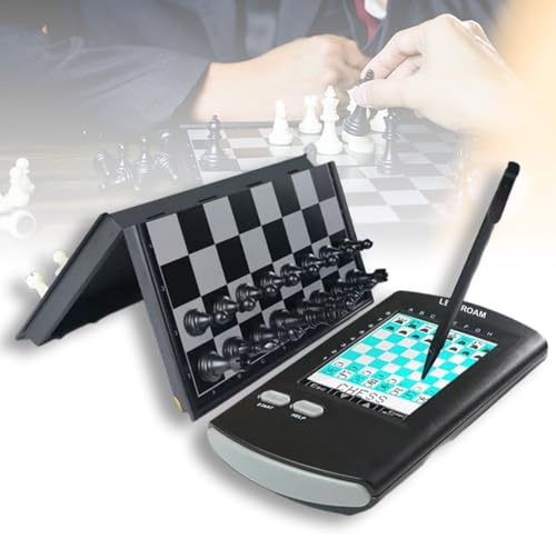 XDTKJDZ Electronic Chess Set, Electronic Chess Board Game, with Foldable Board and Magnetic Pieces, Stylus Large LCD Display, for Portable Single Player Matches, Ideal Adult Gift