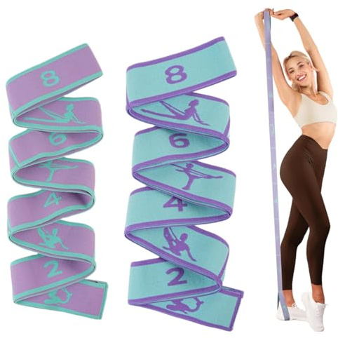 JYNXOR 2 PCS fasce di resistenza, Cinghia Yoga, Elastici Fitness, Elastici Pilates, yoga streStching band con 8 anelli regolabili per lo stretching, yoga strap flessibili per l'esercizio di ginnastica
