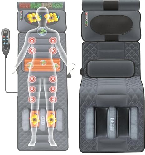 Genérico Colchoneta de Masaje para Cuerpo Completo – Masaje Shiatsu Desmontable,colchón de Masaje con compresa Caliente Lumbar con 9 Modos, cojín Calefactor Plegable para alivi