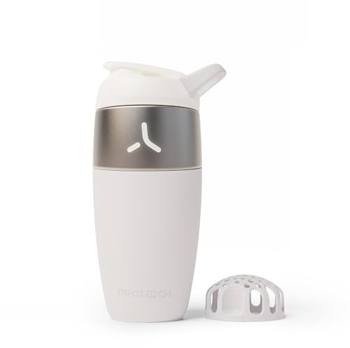 Promixx Pursuit Batidora Acero Inoxidable - 760ml Mezclador Proteínas Metal Ligero con Snap-Fit para Batidos Suaves - Hermético Anti-Olores para Fitness - Blanco