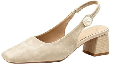 WHLL Décolleté da Donna Eleganti e comode, Scarpe Mary Jane in Stile Cinese, con Decorazione di Perle e Tacco a Blocco, Sandali da Donna Estivi per Uso Quotidiano e Tempo Libero,Bianca,34