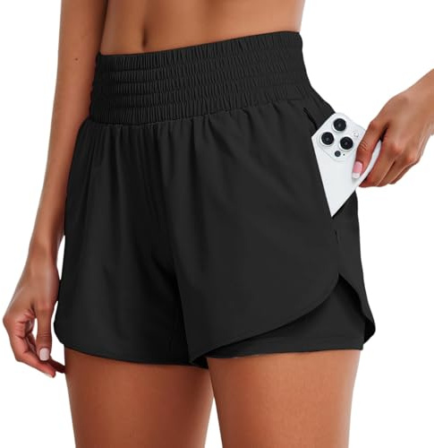 Generisch Women Running Shorts High Waist Sports Gym Breathable Workout Shorts with Side Pockets Yoga Jogging Lightweight Summer Shorts