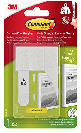 Command Picture & Frame Hanging Strips Value Pack, Large, White - 12 Pairs (24 Strips) - Damage Free Hanging - For Pictures, Frames, Mirrors, Wall décor and Signs