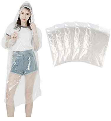 LEBEXY Einweg Regenponcho mit Kapuze Transparent 5 Stück