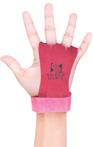 Shiled Sports - Protectores de palma de mano de gimnasia para niños, guantes de piel con relieve para dominadas, Crossfit, pesas rusas. Palma, color rosa, tamaño Small
