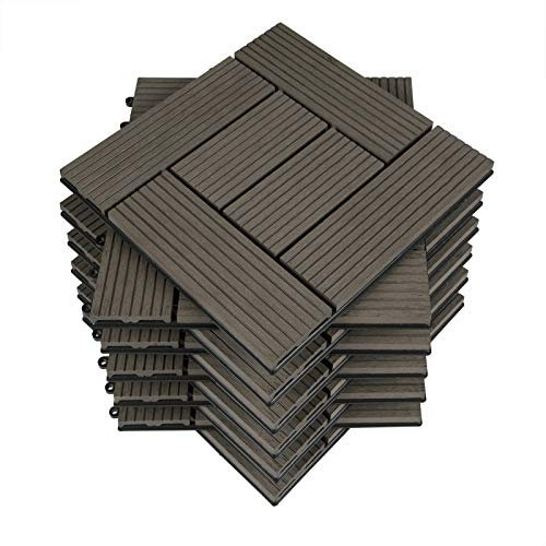 WOLTU 11 Stück WPC Terrassenfliesen Holzoptik Coffe, Fliese klicksystem Terrassendielen Bodenfliese Klickfliese Bodenbelag (1 m²)