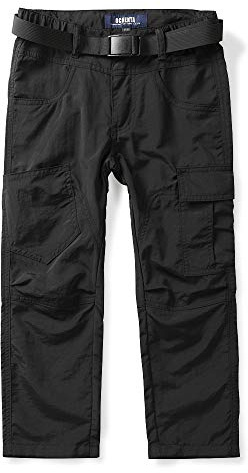 Aeslech Pantalon Cargo à Enfiler pour Enfant - Séchage Rapide - pour Randonnée, Camping, 0507 Noir Tag 140-7-8 Ans