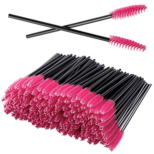 100PCS Disposable Eyelash Mascara Brushes for Eye Lashes Extension Eyebrow and Makeup(Rose)
