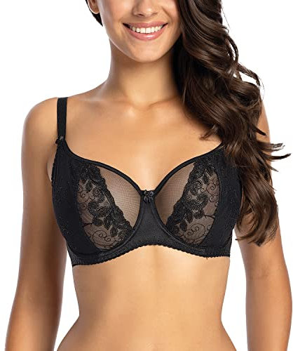 Gaia Dame Soft BH Schalen Spitze Stickerei Tüll Klassisch 1026 Ada, Schwarz,75I