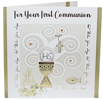 Holy Communion 3D Card with Envelope 15cmx15cm - Gold C26075 0751