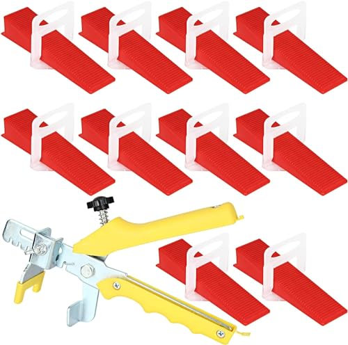 GOYADA 601 Stück Nivelliersystem Fliesen 2 mm, Fliesen Nivelliersystem mit 500 Zuglaschen, 100 wiederverwendbaren Keilen und 1 Pinzette, zum Verlegen von Fliesen 6 bis 15 mm Dicke