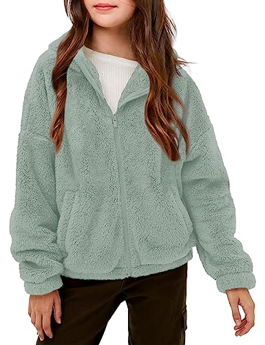 Haloumoning Girls' Outerwear Jackets Kids Soft Fleece Zip up Hoodie with Pockets 5-14 years