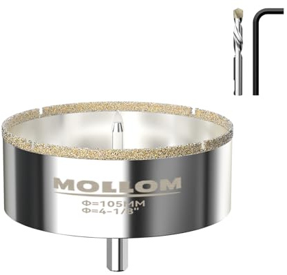 MOLLOM (105mm | 4-1/8) Scie Cloche Diamantée avec 2 Mèches Pilotes Amovibles pour une Coupe Lisse sur les Carreaux en Porcelaine, Verre, Céramique, Marbre, Fibre de Verre, etc