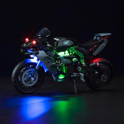 BrickBling Set di luci a LED per moto Lego Technic Kawasaki Ninja H2R (No Lego), set di illuminazione decorativa per Lego 42170 Kawasaki Ninja H2R moto giocattolo creativo, DE-42170-P64101