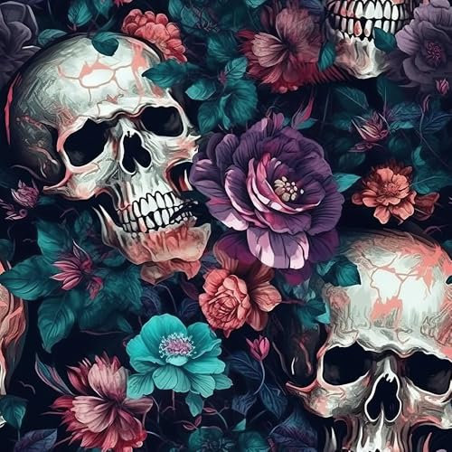 REDAMANCY Dark Purple Black Blue Skull Pink Flowers Gothic Peel and Stick Wallpaper Stick on Contact Paper Vintage Wall Paper Easy Peel Off for nightstand Drawer Cabinet Renter