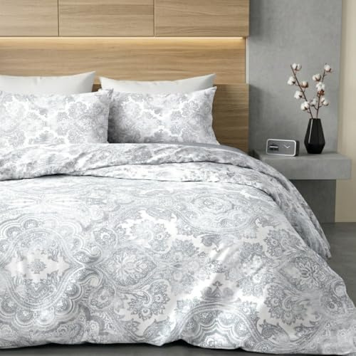 Ruggeri Set Lenzuola Letto Matrimoniale 4 Pezzi, 100% Cotone di Alta Qualità, Certificato Oeko-Tex, Lenzuolo con Angoli 170x200 cm, Lenzuolo Piatto 240x280 cm e 2 Federe 50x80 cm (Batik Grigio)