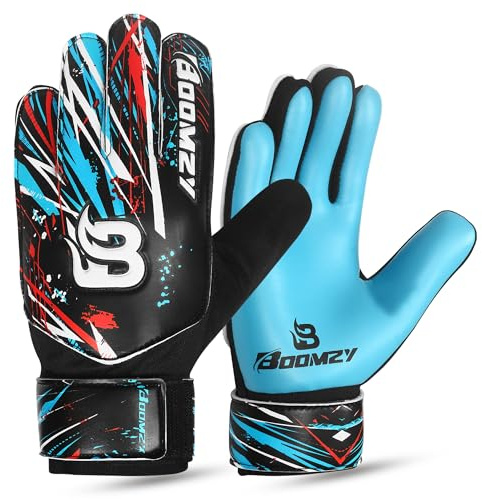 BOOMZY Soccer Goalie Gloves for Kids Boys Children, Youth & Adult Football Goalkeeper Gloves with Double Wrist Protection, Cyan Blue, Size 5 suitable for 9 to 12 years old