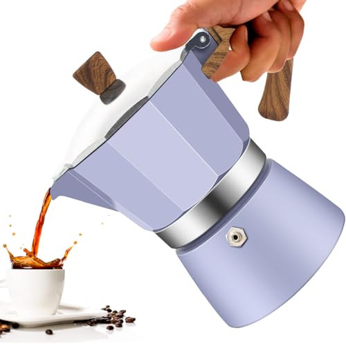 Vaolvpant 3 Cup Aluminum Moka Pot Purple Classic Stovetop Espresso Coffee Maker 150ml 5oz Coffeemaker Percolator Mocha Pot Greca Coffee Maker Cafe Makers for Italian and Cuban Café Brewing Purple