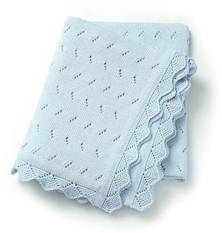 Loyfoky Coperta per Bambini Traforata 100% Cotone Traspirante per Lettino e Passeggino per Neonati Ragazzo Ragazza, Swaddle, Cameretta 100x80cm Blu