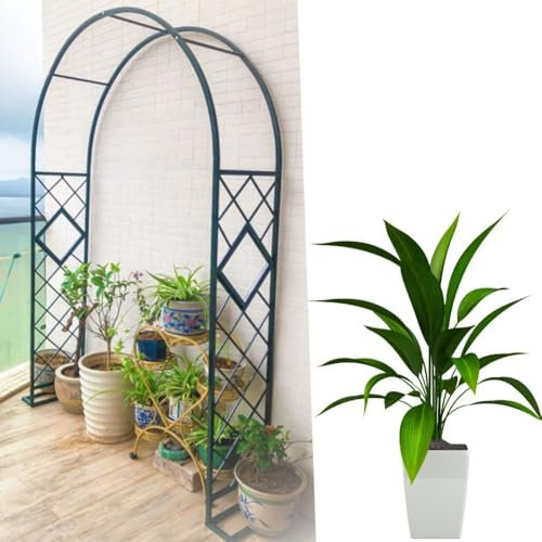 Arche de jardin en métal vert durable, treillage réglable en fer pour plantes grimpantes, 140, 340 cm de large, 220/240 cm de haut, parfait pour les roses et la décoration extérieure