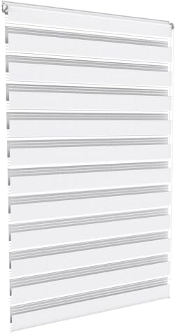 Aufun Doppelrollo Klemmfix ohne Bohren 120 x 150 cm (B x L) Klemmrollo Sonnenschutzrollo Fensterrollo mit Kettenzug für Fenster & Türen, Zebrarollo Seitenzugrollo Moderner Sichtschutz, Weiß