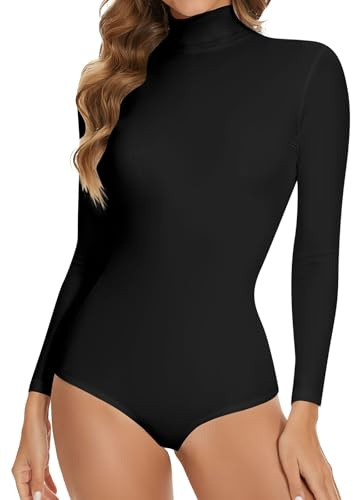 Joyshaper Women Long Sleeve Bodysuit Turtleneck Leotard Tops Body Suit High Neck Jumpsuit T-shirts
