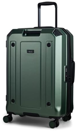 Rock Alpine Medium Hard Shell Suitcase in Dark Green - Expandable Luggage with Corner Protectors, Hooked Bumper Sides, 360 Swivel-Wheels & TSA Combination Lock - 65 x43x32.5 65L Capacity