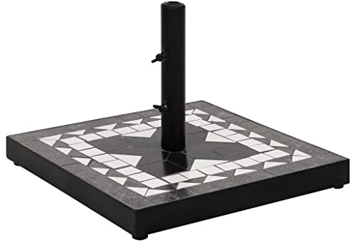 Teenpull Fyrkantigt parasollstativ, 12 kg, svart-vitt, av pulverlackerat järn med keramisk kakelyta för terrass, trädgård, balkong och utomhusbruk, robust paraplyhållare